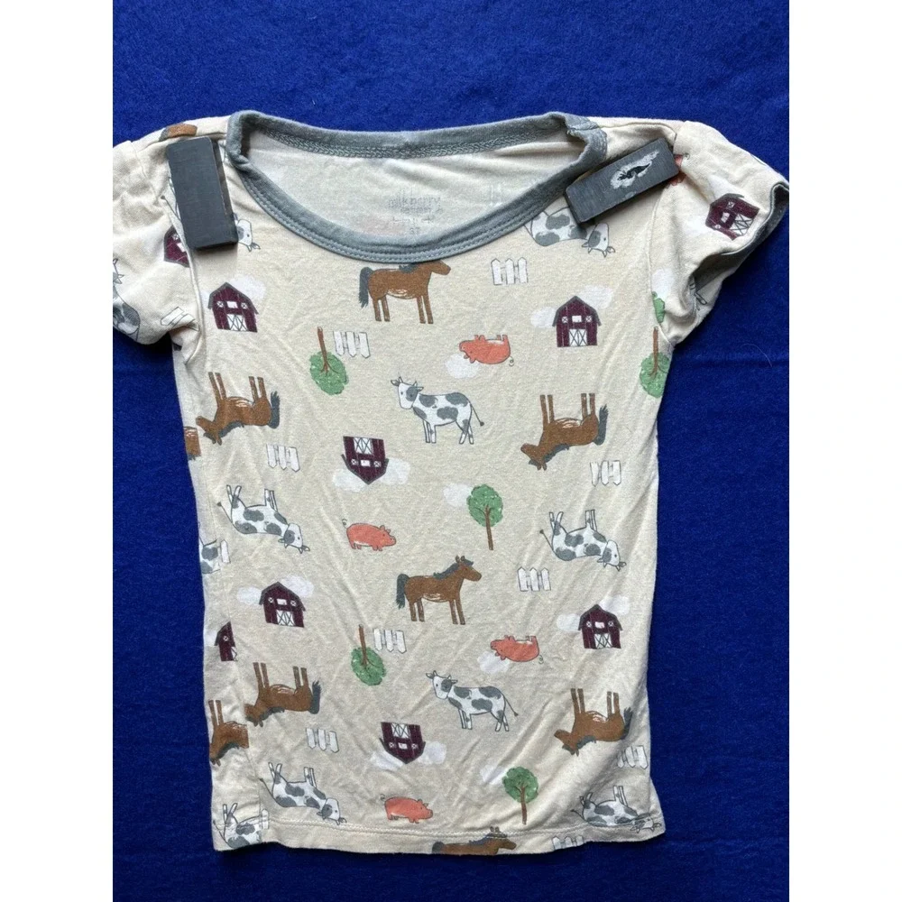 Farmcore Toddler Milkberry Farm‎ Animal Bamboo Pajama Top 3T Tan Grey